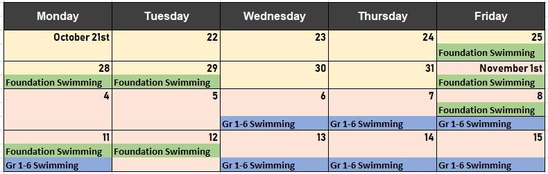 2019 Swimming Dates